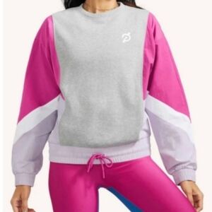 NWT Peloton Pink Purple Mix Material Tie Waist Sweatshirt Windbreaker S